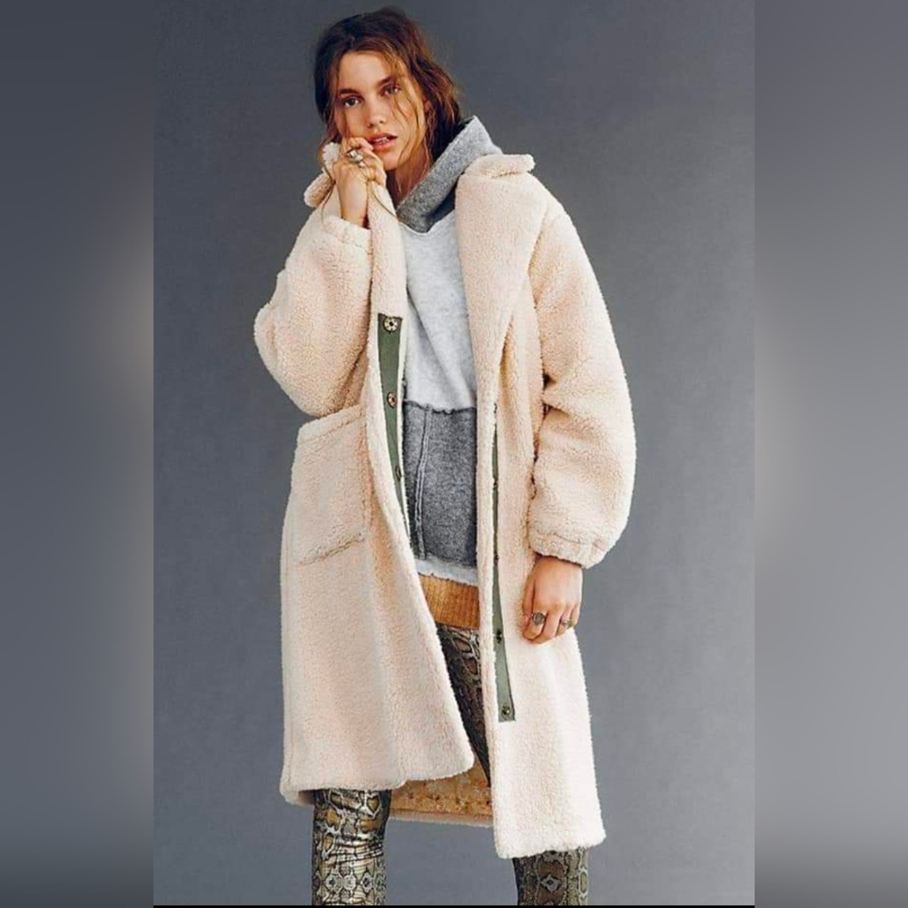 Free People Tessa Teddy Fuzzy Long Midi Long Coat M